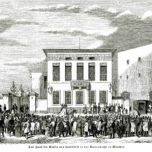 Proteste gegen Lola Montez vor ihrem Palais in München, Barer Straße (1848)