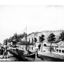 Der Kanal bei Erlangen gegen das Kanalmonument und den Ludwig-Süd-Nord-Eisenbahntunnel (1847)