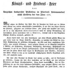 „Königs- und Friedens-Feier des königlichen Landgerichts Pfaffenberg im Pfarrdorfe Andermannsdorf nächst Kirchberg den 6ten Jäner 1806“ (1806), Seite 1