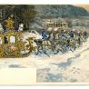 Postkarte mit König Ludwig II. auf einer Schlittenpartie im Wald vor Schloss Linderhof