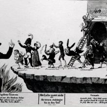 Karikatur auf den Sturz Napoleons und die deutschen Verhältnisse nach dem Wiener Kongress